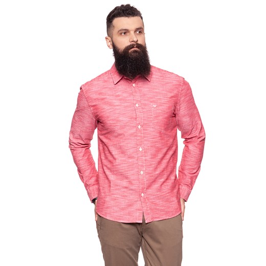Wrangler koszula męska z długimi rękawami różowa casual na wiosnę 