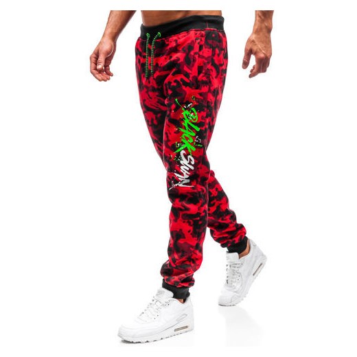 Spodnie męskie dresowe joggery moro-czerwone Denley 55093 Denley  XL wyprzedaż  