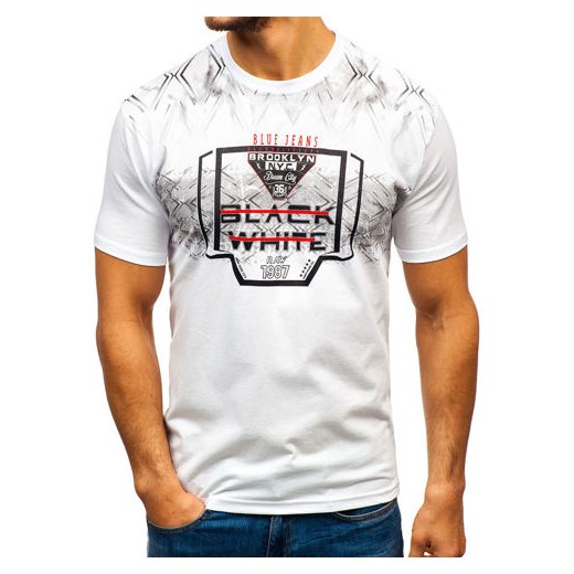 T-shirt męski z nadrukiem biały Denley 14207  Denley M  promocja 