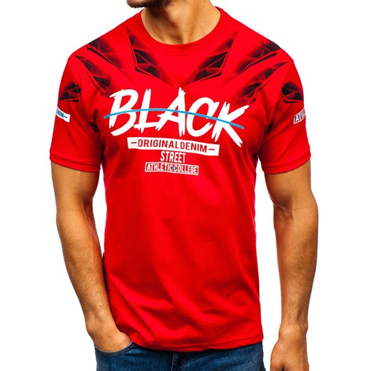 T-shirt męski z nadrukiem czerwony Denley 14208  Denley L promocyjna cena  