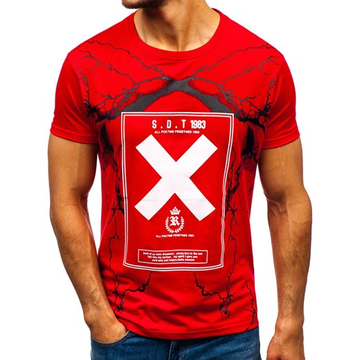 T-shirt męski czerwony Denley z krótkimi rękawami 
