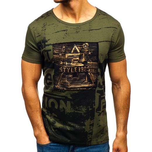 T-shirt męski z nadrukiem zielony Denley KS1825 Denley  XL promocyjna cena  
