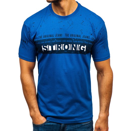 T-shirt męski z nadrukiem niebieski Denley 14204  Denley L okazja  