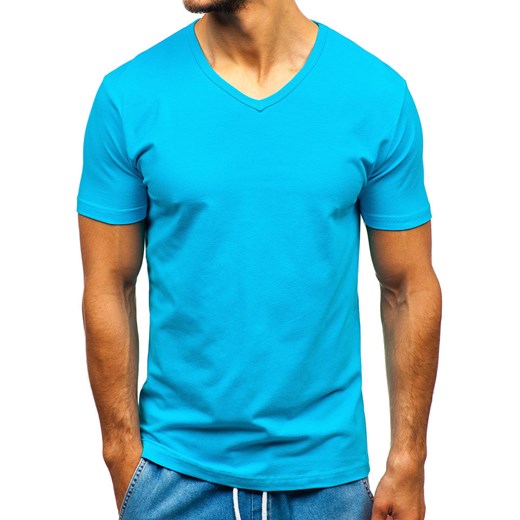T-shirt męski bez nadruku turkusowy Denley T1043  Denley XL promocyjna cena  