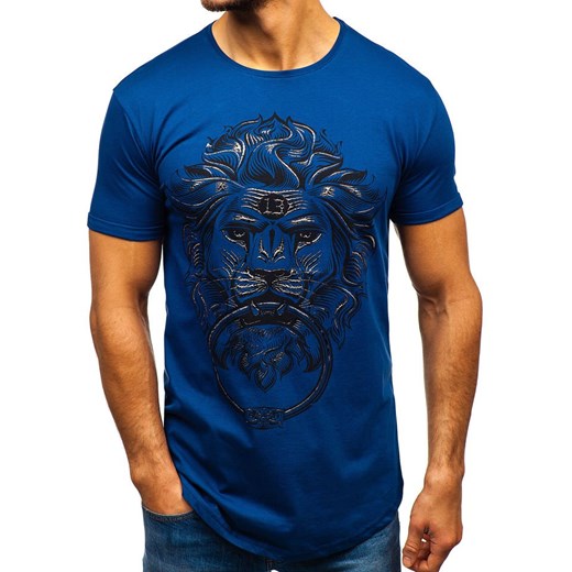 T-shirt męski z nadrukiem indigo Denley 181601-A  Denley S promocyjna cena  