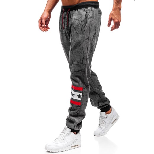 Spodnie męskie dresowe joggery grafitowe Denley 55068  Denley M promocyjna cena  