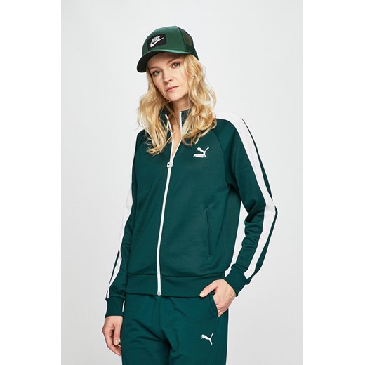 Bluza damska zielona Puma bez wzorów jesienna bawełniana krótka