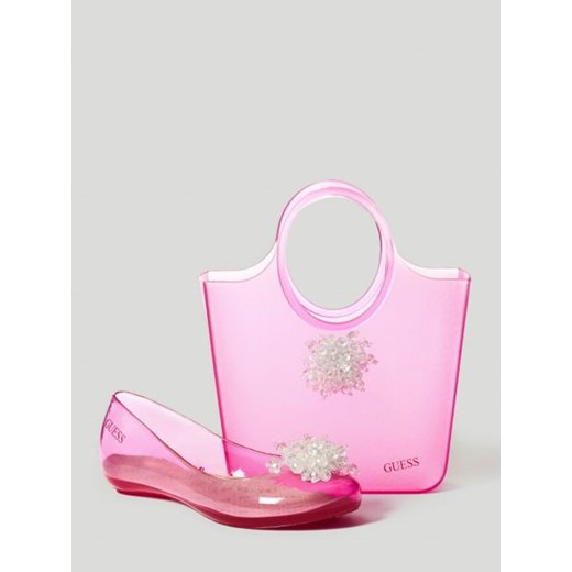 Shopper bag Guess elegancka lakierowana różowa do ręki duża 