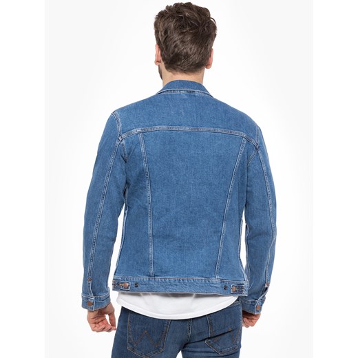 Kurtka męska Wrangler niebieska z jeansu bez wzorów 