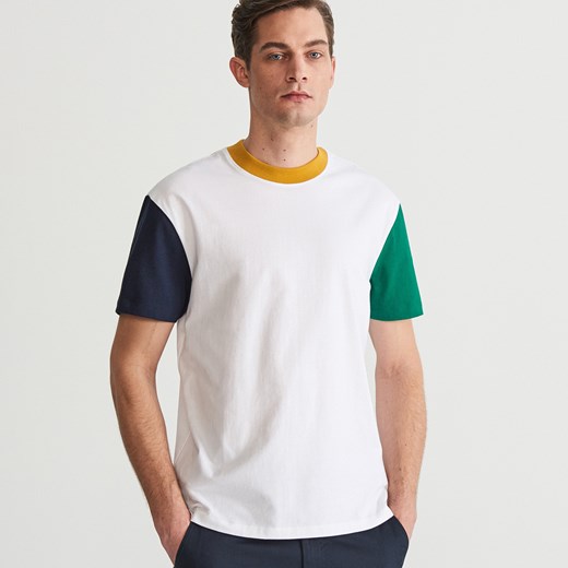 Reserved - T-shirt z kontrastowymi elementami - Biały Reserved  XXL 