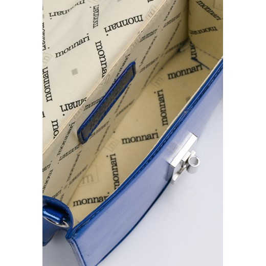 Monnari kopertówka z breloczkiem niebieska lakierowana niemieszcząca a4 elegancka ze skóry ekologicznej 