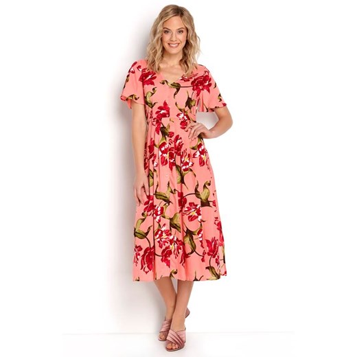 Sukienka Happy Holly z krótkim rękawem wiosenna midi z okrągłym dekoltem 