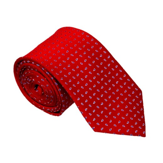 KP-007 Czerwony Krawat Jedwabny z Drobnym Wzorem Paisley (Żakardowy)
