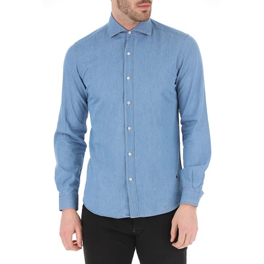 Koszula męska Fay niebieska z bawełny bez wzorów z długimi rękawami 