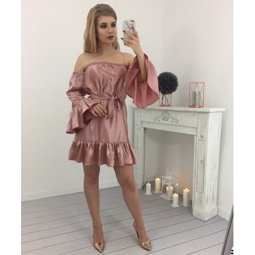 Sukienka Lalu bez wzorów różowa elegancka oversize mini 