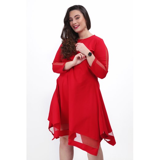 Czerwona bawełniana sukienka w dużych rozmiarach na co dzień B07