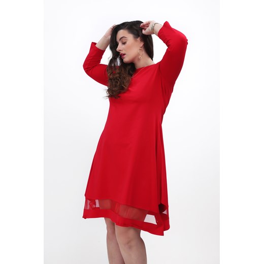 Czerwona bawełniana sukienka w dużych rozmiarach na co dzień B07