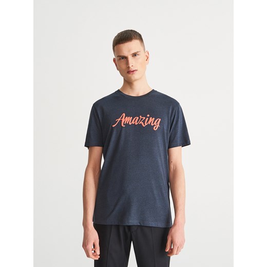 Reserved - T-shirt z napisem - Granatowy Reserved  L 