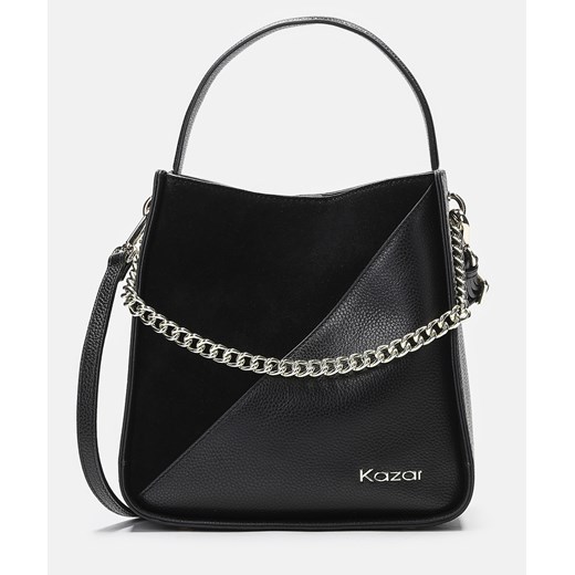 Shopper bag Kazar na ramię czarna skórzana średnia elegancka 