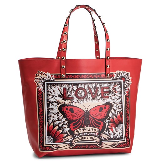 Shopper bag Red Valentino młodzieżowa z nadrukiem na ramię czerwona bez dodatków 
