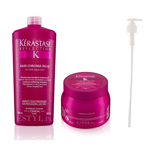 Kerastase Chroma Riche Zestaw do włosów farbowanych, zniszczonych | kąpiel 1000 ml + maska 500 ml + Pompka w prezencie! Kérastase wyprzedaż Estyl.pl