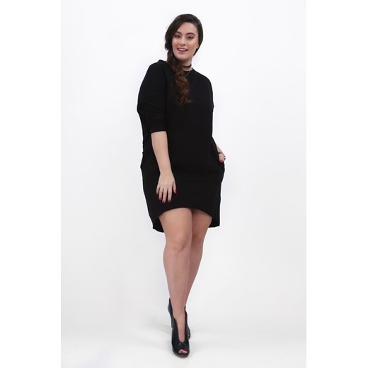 Czarna bawełniana sukienka Plus Size z dłuższym tyłem B16