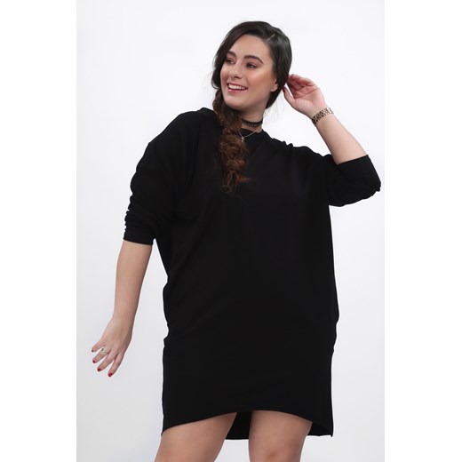 Czarna bawełniana sukienka Plus Size z dłuższym tyłem B16