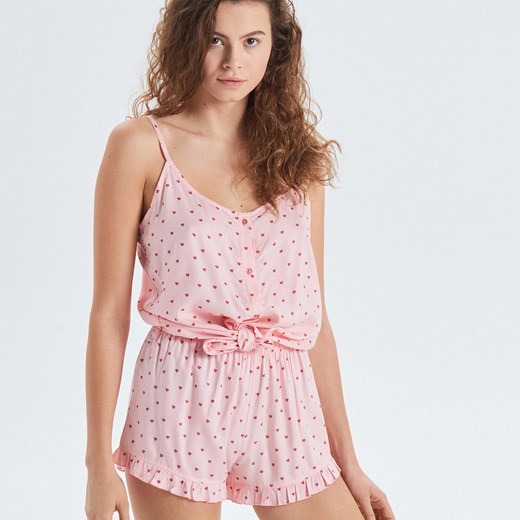 Cropp - Dwuczęściowa piżama z nadrukiem all over - Różowy  Cropp S 