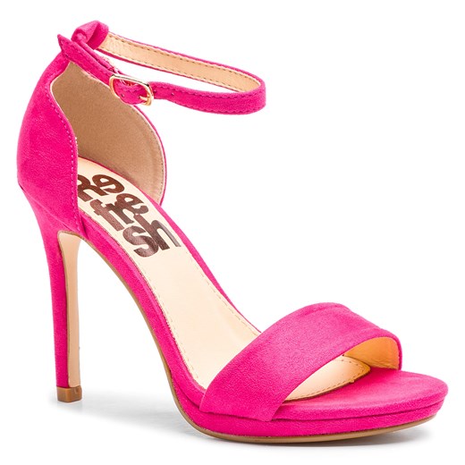 Sandały damskie Refresh ze skóry ekologicznej różowe na wysokim obcasie z klamrą na eleganckie 
