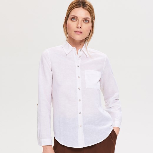 Reserved - Koszula z lnu i bawełny - Biały  Reserved 34 
