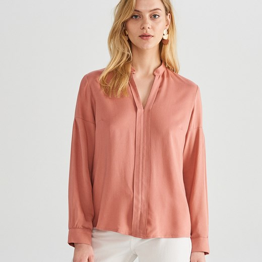 Reserved bluzka damska z długim rękawem różowa bez wzorów 