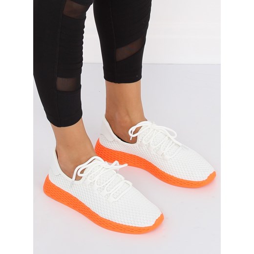 Buty sportowe damskie sneakersy białe tkaninowe gładkie płaskie 