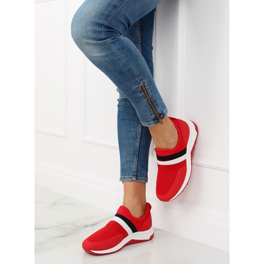Buty sportowe damskie sneakersy czerwone bez zapięcia tkaninowe 