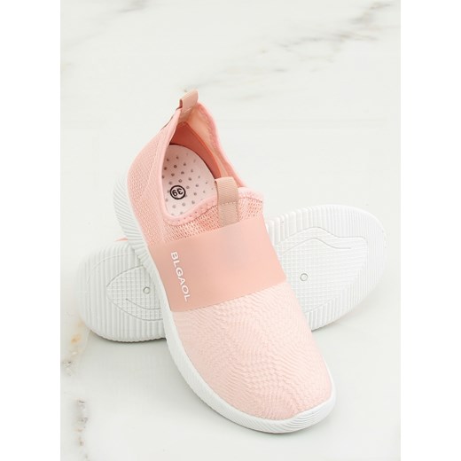 Buty sportowe damskie różowe sneakersy bez wzorów na płaskiej podeszwie 
