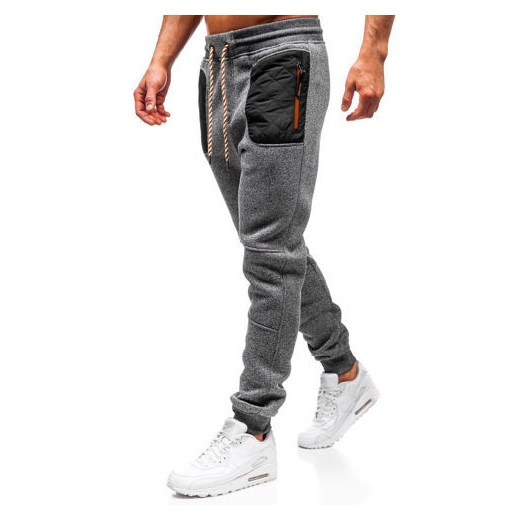 Spodnie męskie dresowe joggery grafitowo-brązowe Denley Q3742  Denley L  promocyjna cena 