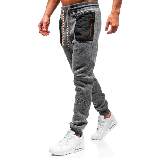 Spodnie męskie dresowe joggery grafitowo-brązowe Denley Q3742  Denley 2XL okazyjna cena  