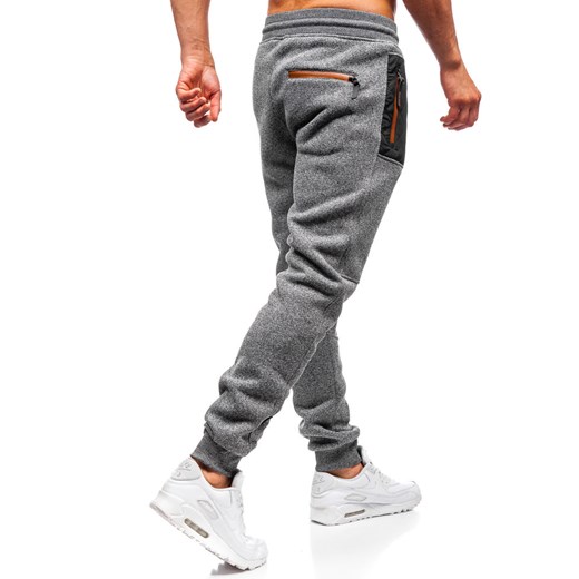 Spodnie męskie dresowe joggery grafitowo-brązowe Denley Q3742  Denley L okazja  