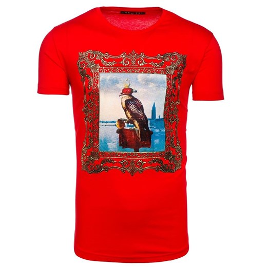 T-shirt męski z nadrukiem czerwony Denley 181606-A Denley  2XL wyprzedaż  