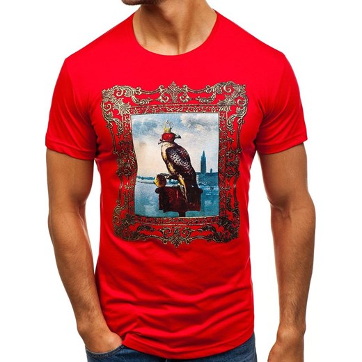 T-shirt męski z nadrukiem czerwony Denley 181606-A Denley  2XL wyprzedaż  