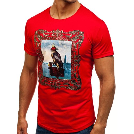 T-shirt męski z nadrukiem czerwony Denley 181606-A Denley  2XL okazja  