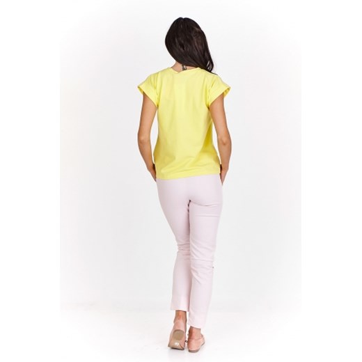 Neven bluzka damska żółta z okrągłym dekoltem z krótkim rękawem 