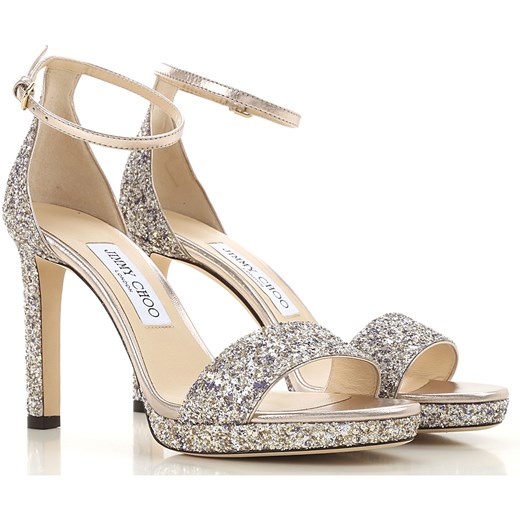 Złote sandały damskie Jimmy Choo z klamrą na szpilce skórzane