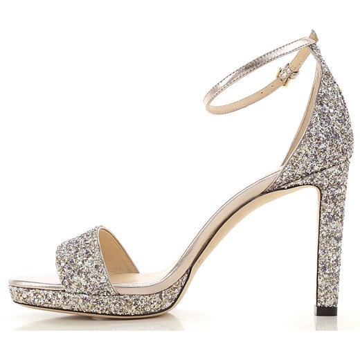 Sandały damskie Jimmy Choo na średnim obcasie na szpilce skórzane z klamrą