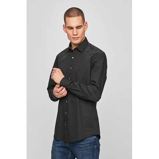 Koszula męska Calvin Klein tkaninowa czarna z długimi rękawami z klasycznym kołnierzykiem 