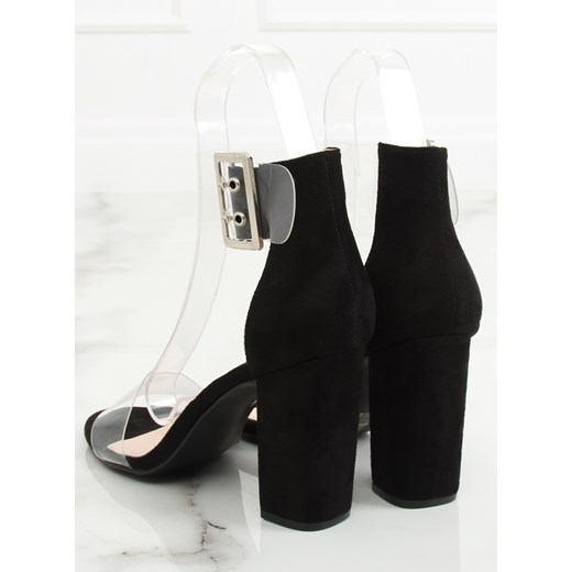 Sandały damskie bez wzorów z tworzywa sztucznego czarne na wysokim obcasie z klamrą eleganckie na 