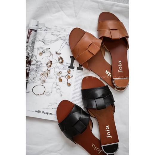Klapki damskie brązowe Rose Boutique gładkie casual na lato bez zapięcia skórzane