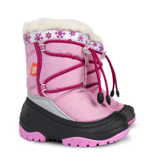 Buty zimowe dziecięce różowe Demar z wełny sznurowane śniegowce 