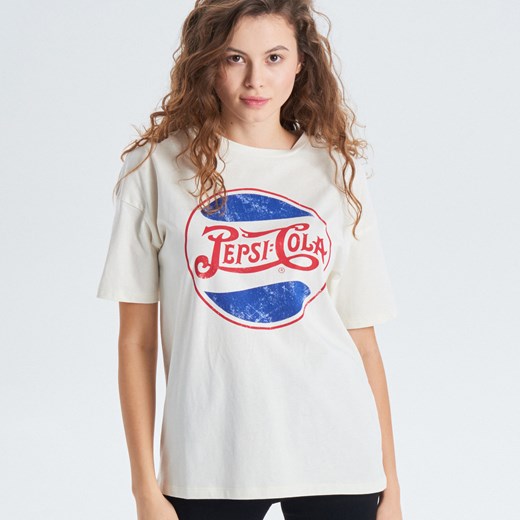 Cropp - Koszulka z logo vintage Pepsi-Cola - Kremowy Cropp  S 