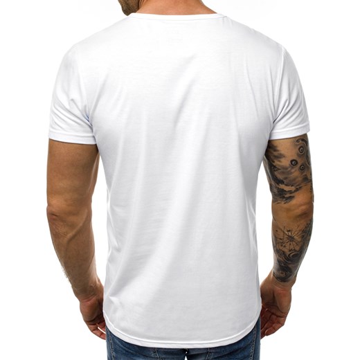 Biały t-shirt męski Ozonee.pl z krótkimi rękawami poliestrowy 