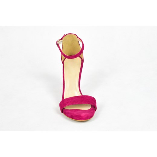 MargoShoes różowe amarantowe sandałki na szpilce delikatnej platformie zapinane wokół kostki skóra naturalna zamsz
